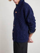 Beams Plus - Alan Patchwork Cable-Knit Wool Cardigan - Blue