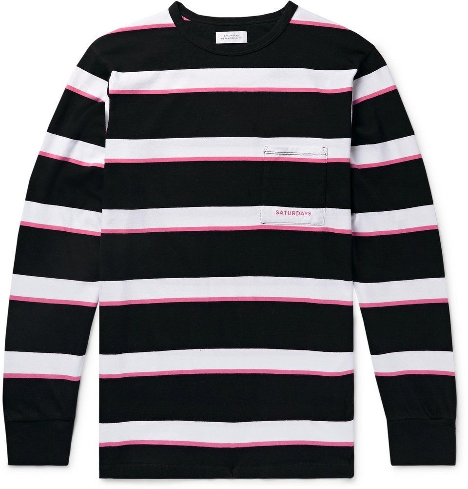 Photo: Saturdays NYC - Striped Cotton-Jersey T-Shirt - Black