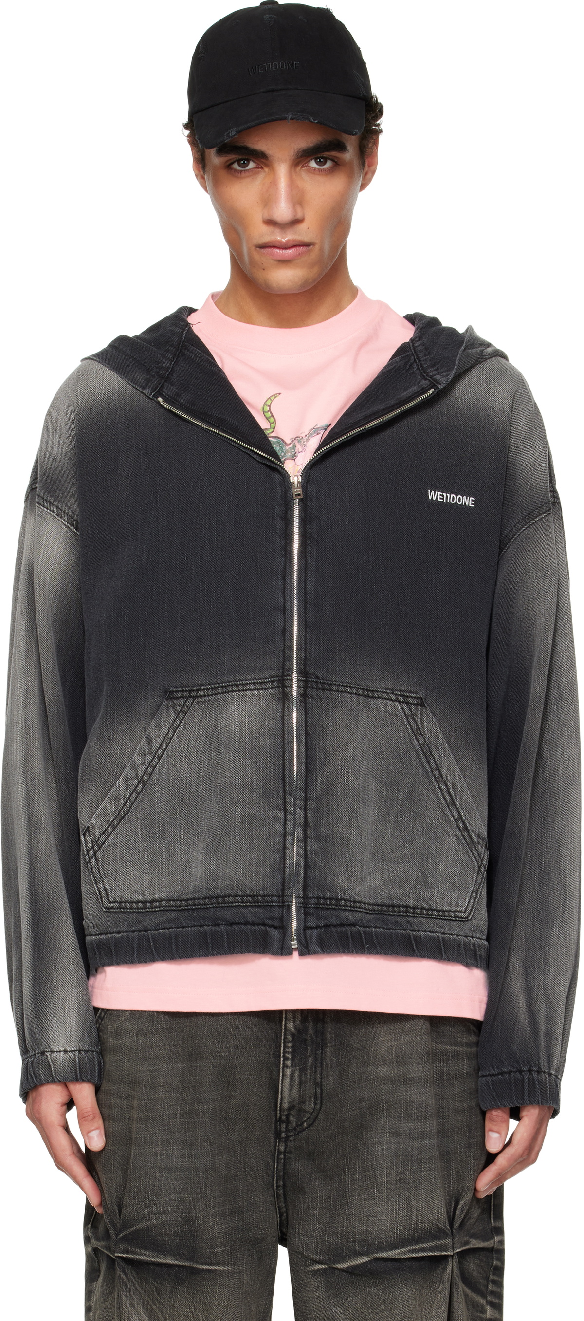 We11done Red Pierced Zip-Up Hoodie We11done