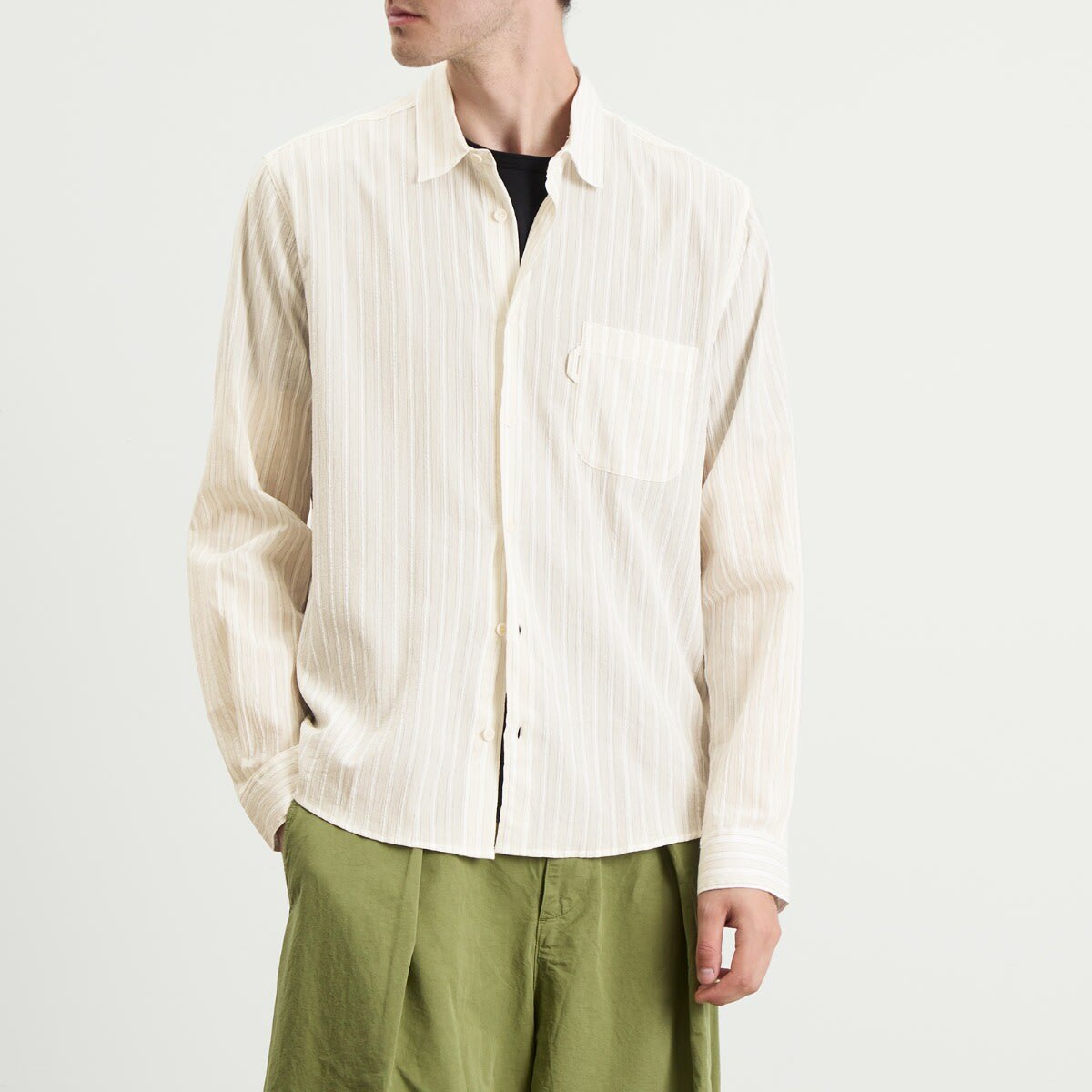 YMC Men's Curtis Shirt in Natural Stripe