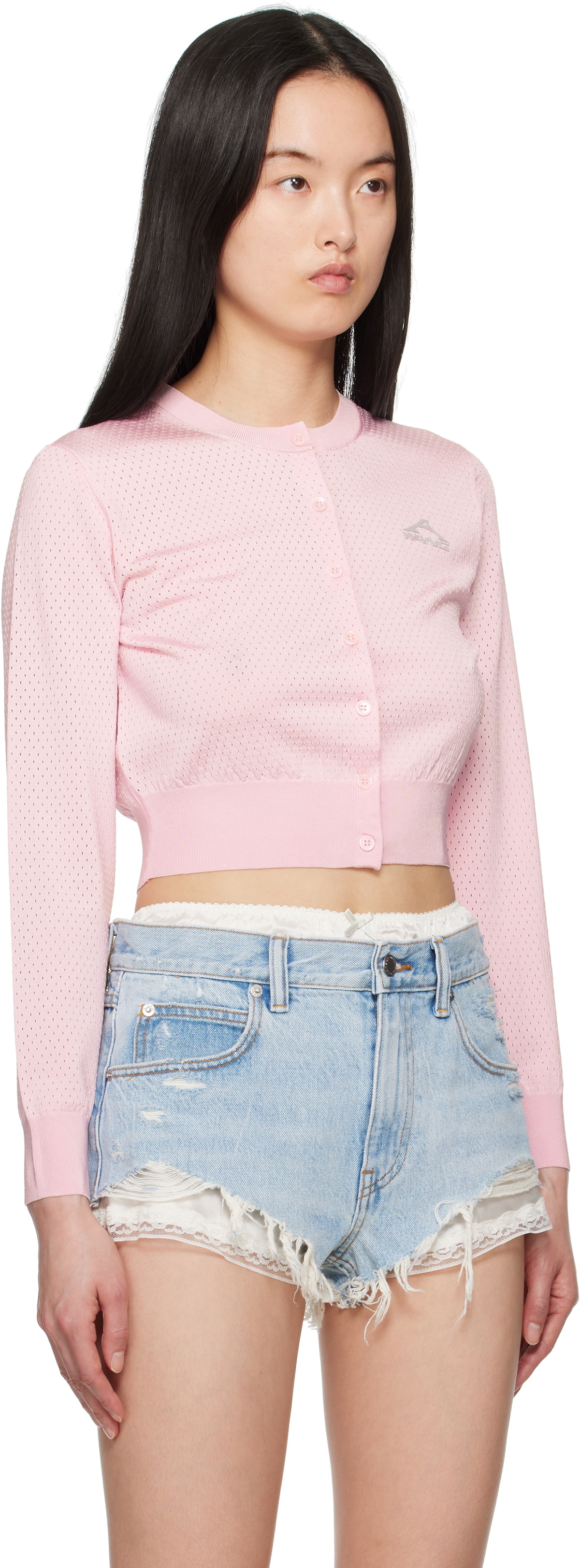 alexanderwang.t Pink Cropped Athletic Mesh Cardigan