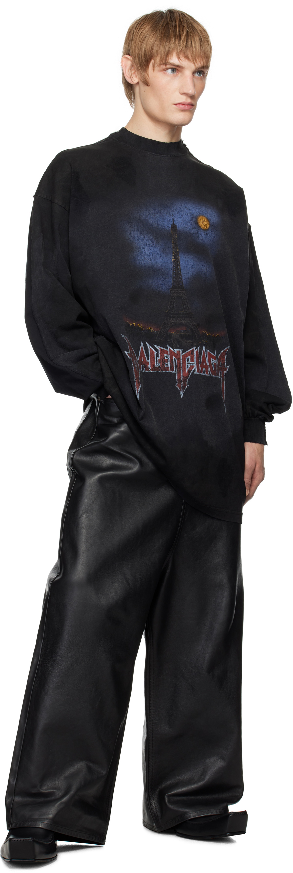 Balenciaga Black Paris Moon Double Front Long Sleeve T-shirt