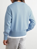 AMI PARIS - ADC Logo-Embroidered Cotton and Merino Wool-Blend Sweater - Blue