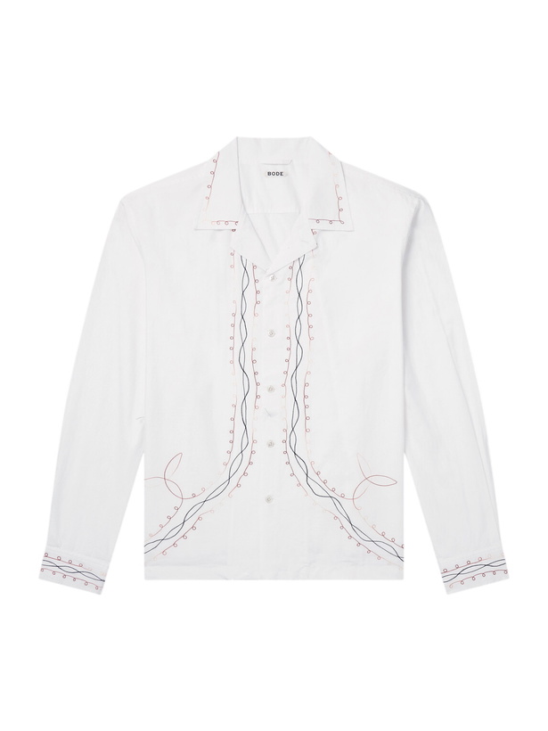 Photo: BODE - Camp-Collar Embroidered Cotton-Poplin Shirt - White