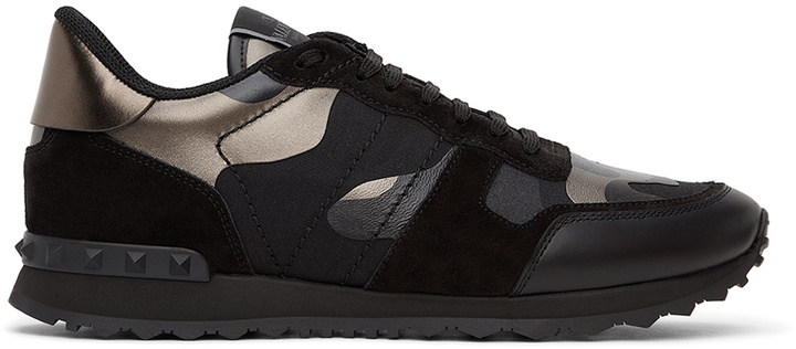 Photo: Valentino Garavani Black & Silver Camo Rockrunner Sneakers