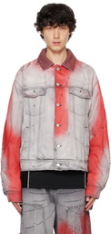 KUSIKOHC Gray & Red Padded Multi Rivet Denim Jacket