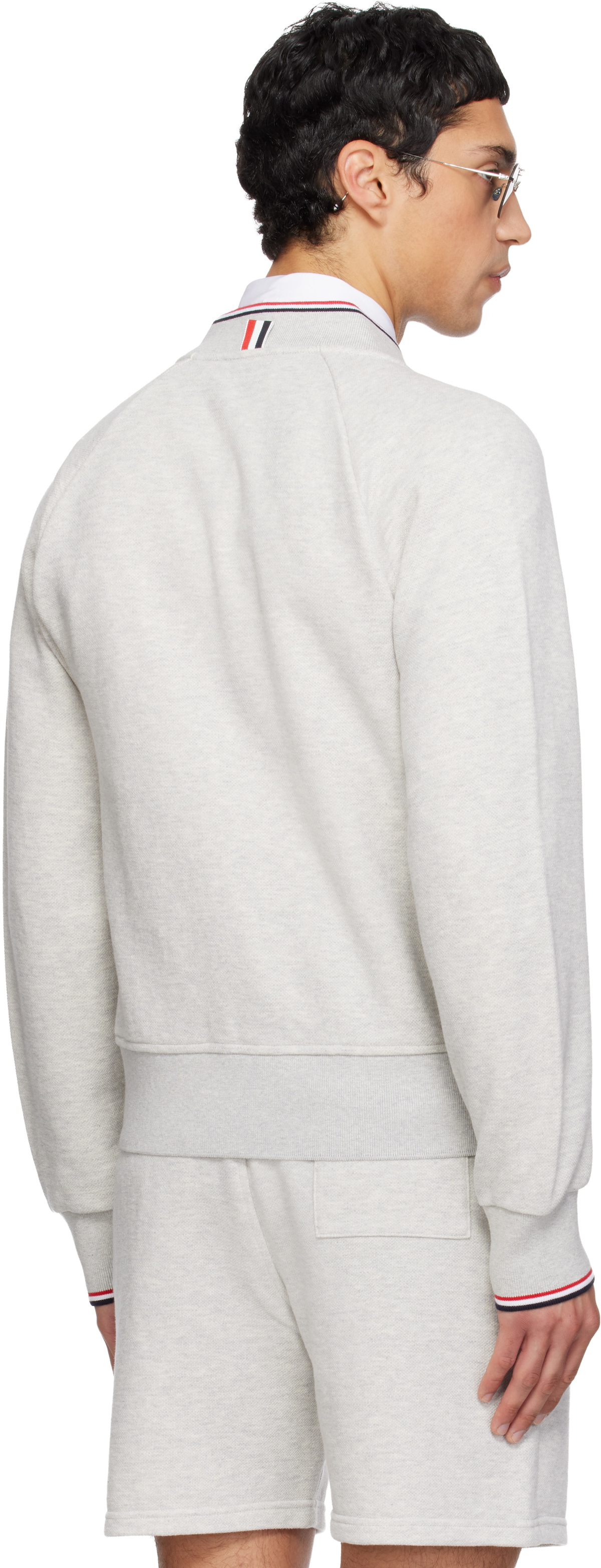 Thom Browne Gray Pique Loopback Bomber Sweatshirt
