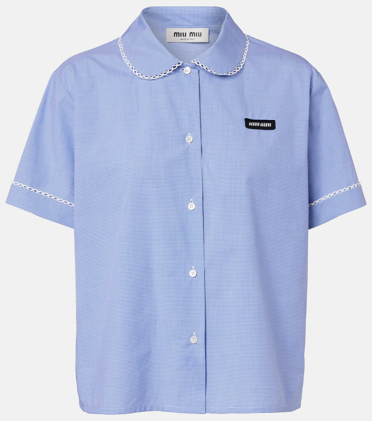 Miu Miu Gingham lace-trimmed cotton poplin shirt