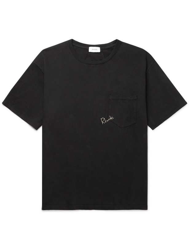 Photo: RHUDE - Madison Logo-Embroidered Cotton-Jersey T-Shirt - Black