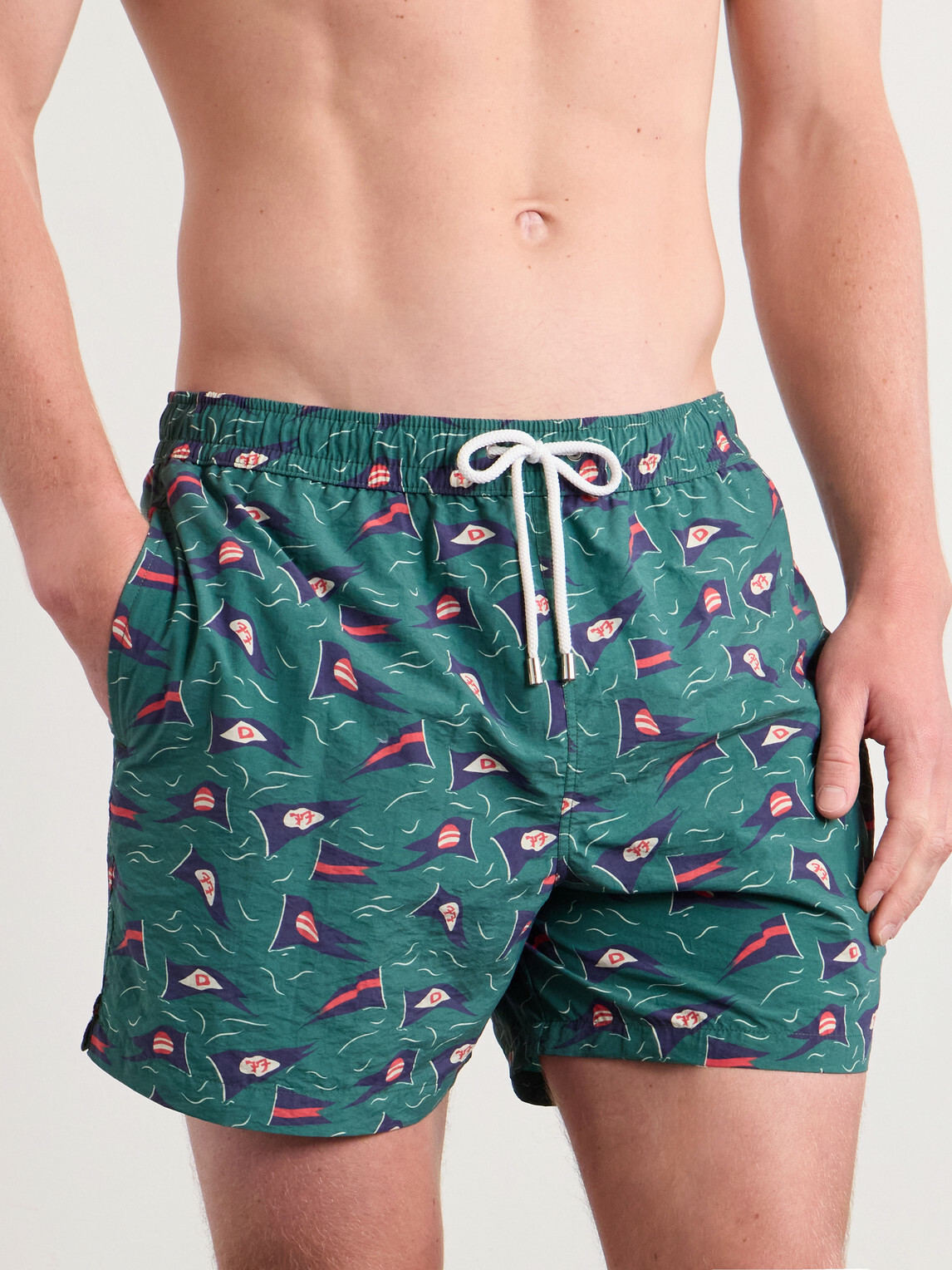 Drake's - Straight-Leg Mid-Length Printed Swim Shorts - Green