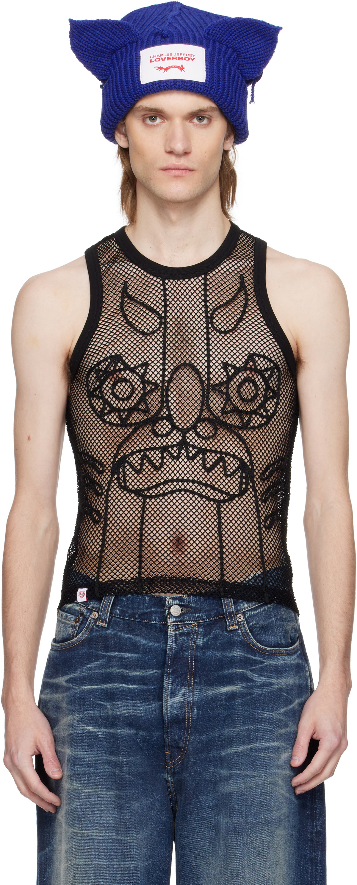 Charles Jeffrey LOVERBOY Blue Embroidered Tank Top Charles