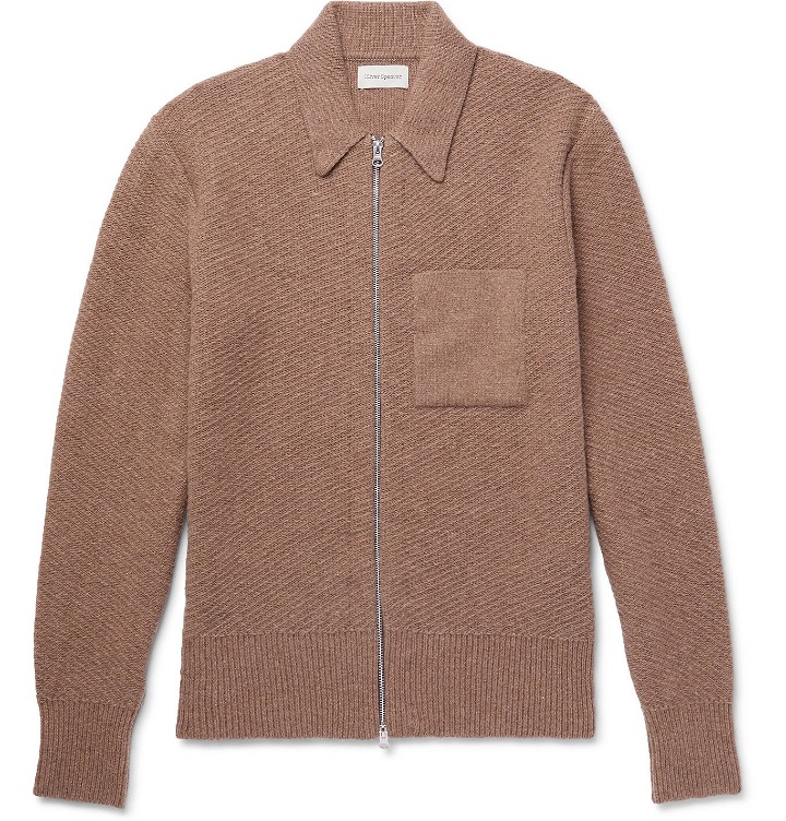 Photo: OLIVER SPENCER - Tilson Ribbed Wool Zip-Up Cardigan - Brown