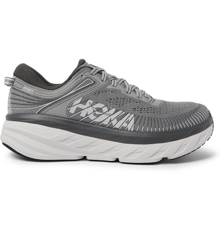 Photo: Hoka One One - Bondi 7 Rubber-Trimmed Mesh Running Sneakers - Gray
