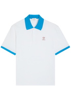 Versace Logo-embroidered Piqué Cotton Polo Shirt White And Blue