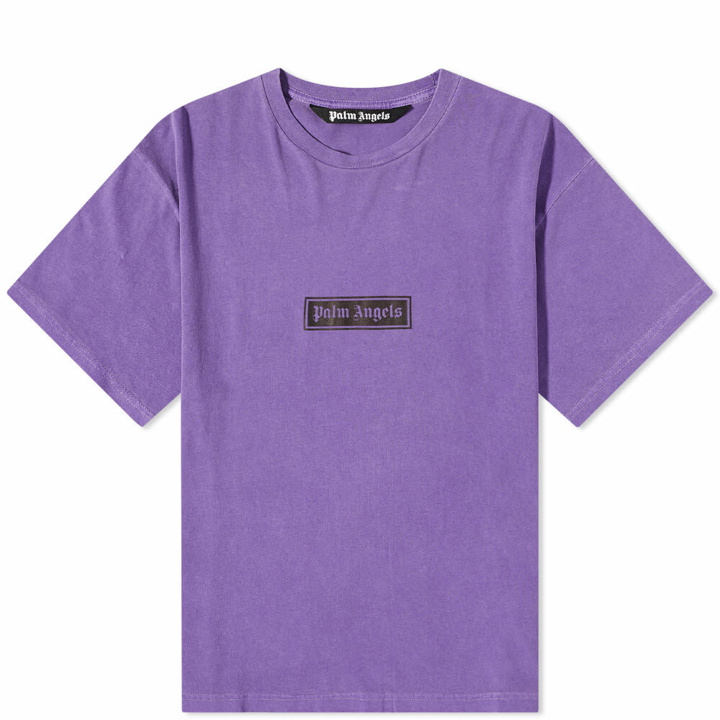 Photo: Palm Angels Men's Garmet Dyed Box Logo T-Shirt in Purple/White