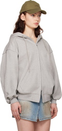 Juun.J Gray Lettering Zip-Up Hoodie