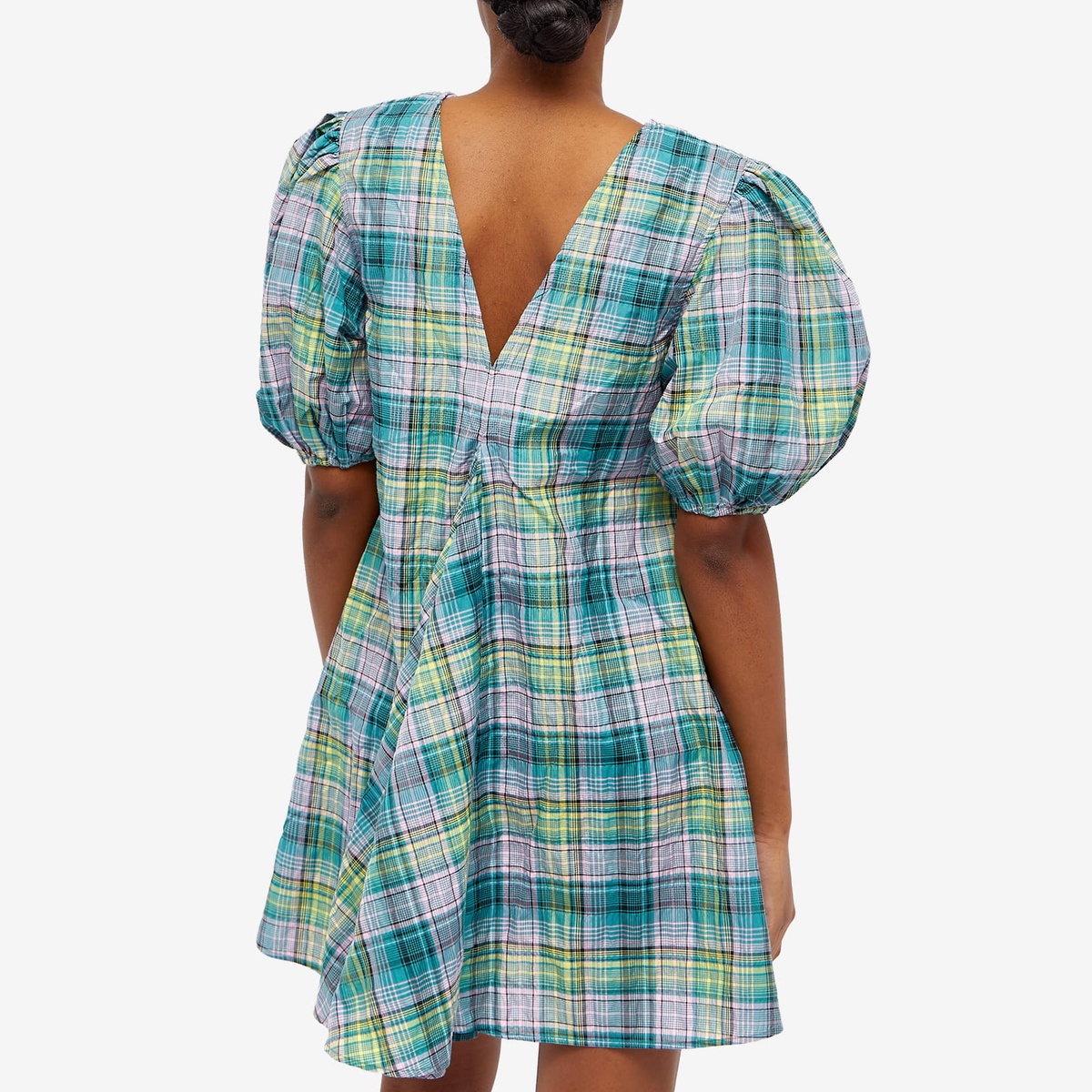 【送料関税込】GANNI ette V-Neck Mini Dress Ganni Stretch Seersucker Gathered V-neck Mini Dress - Mini