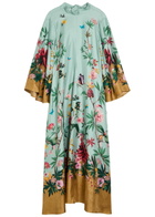 LA Double J Magnifico Printed Silk Maxi Dress Blue
