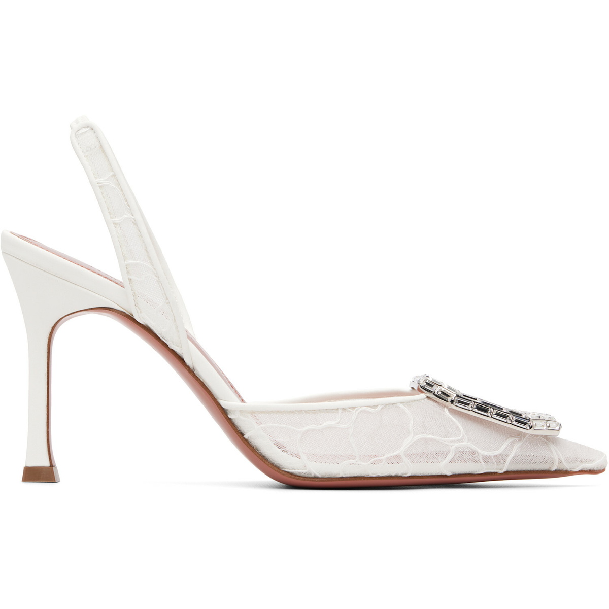 Amina Muaddi White Camelia Lace Sling 90 Heels