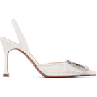 Amina Muaddi White Camelia Lace Sling 90 Heels