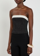 Alice + Olivia Kelly Pinstriped Strapless Linen-blend top Black And White