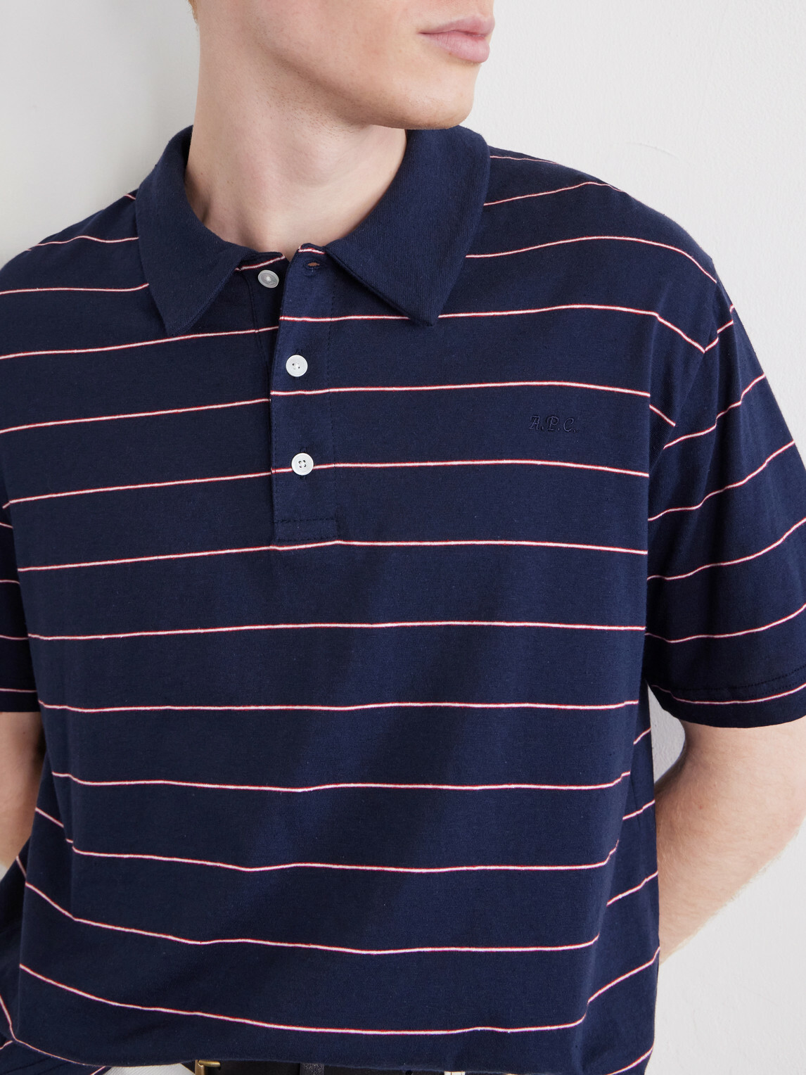 A.P.C. - Henry Striped Cotton-Blend Jersey Polo Shirt - Blue