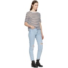 alexanderwang.t Ivory and Navy Striped Cropped T-Shirt