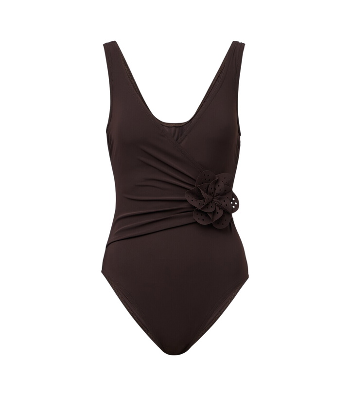 Photo: Karla Colletto Rosetta floral-appliqué gathered swimsuit