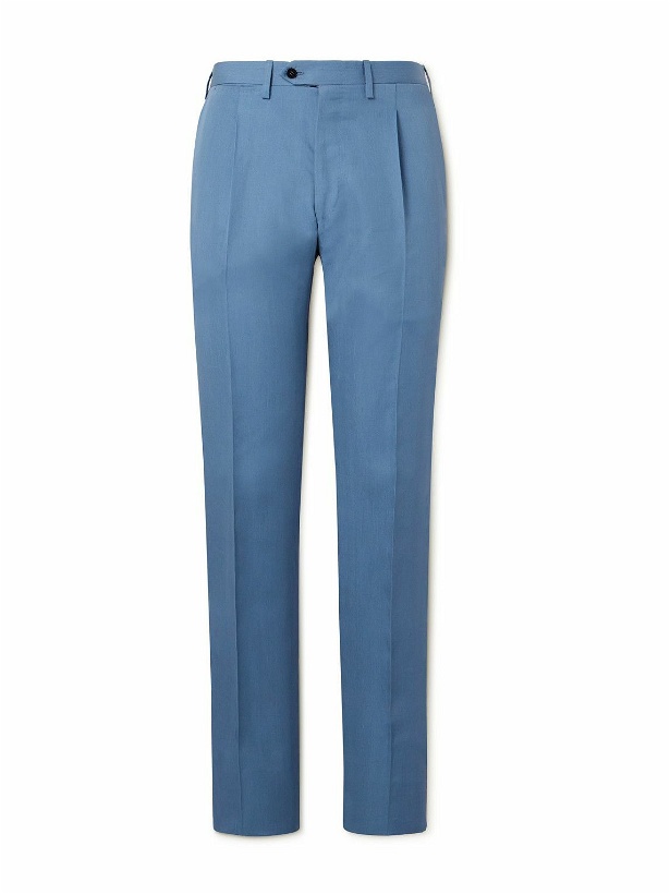 Photo: Kiton - Straight-Leg Pleated Lyocell-Blend Suit Trousers - Blue
