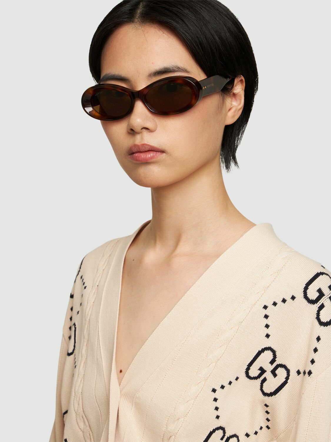 サングラス Gg1527s Sunglasses - Gucci - Acetate - Beige Beveled Acetate Oval Sunglasses | Neiman Marcus