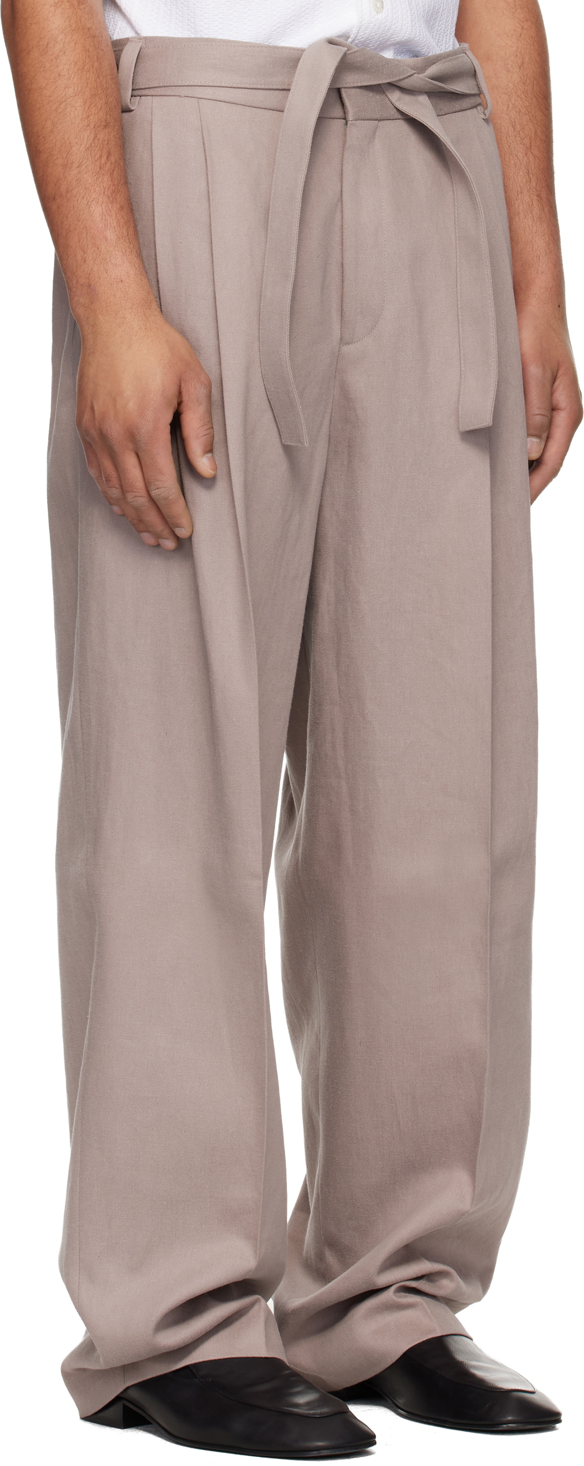 Hugo Taupe Fashion-Fit Front Pleat Belt Detail Trousers