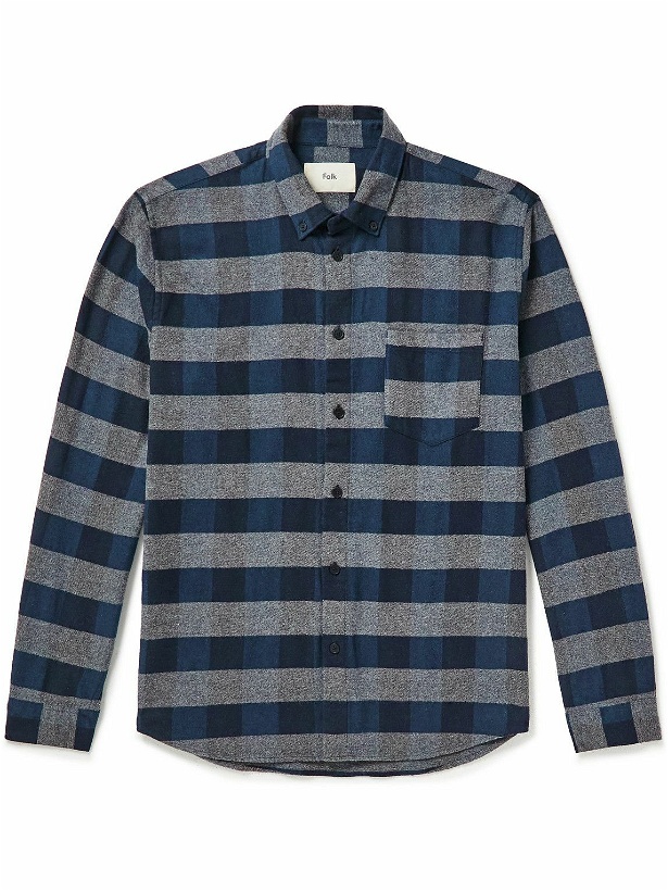 Photo: Folk - Button-Down Collar Checked Cotton Shirt - Blue