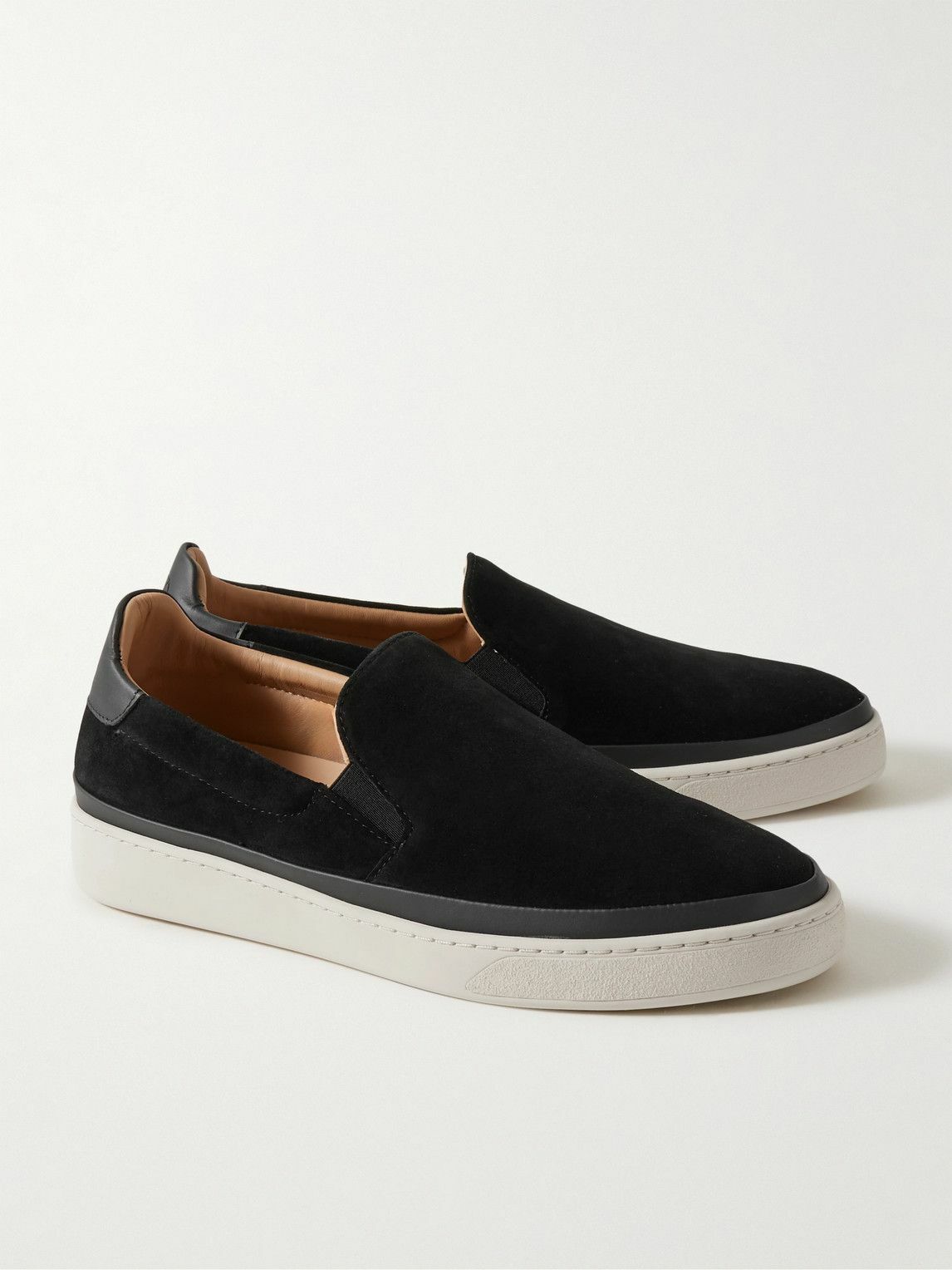 Mulo - Leather-Trimmed Waxed-Suede Slip-On Sneakers - Black