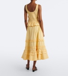 Ganni Ruffled shirred tiered cotton-blend midi skirt