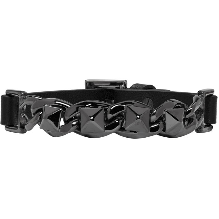 Photo: Valentino Black Valentino Garavani Leather and Chain Rockstud Bracelet