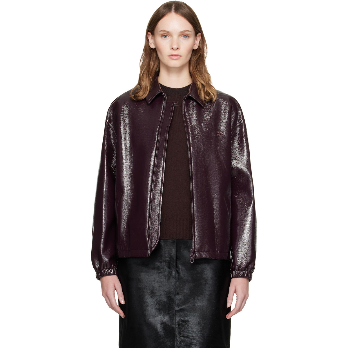 Courrèges Burgundy Vinyl Bomber Jacket