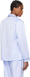 Tekla Blue Sateen Long-Sleeved Pyjama Shirt