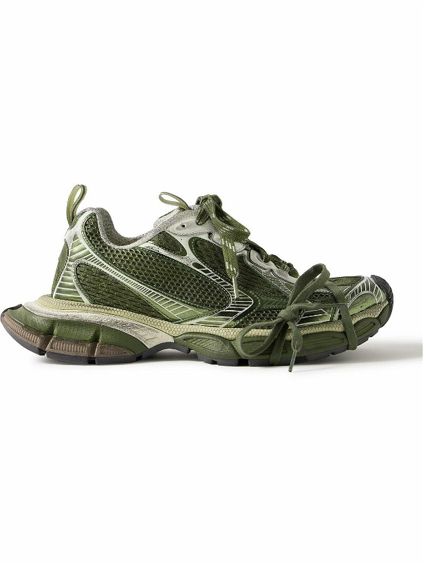Photo: Balenciaga - 3XL Distressed Mesh and Rubber Sneakers - Green