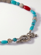 Peyote Bird - Burnished Sterling Silver, Turquoise and Coral Bracelet
