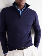 Canali - Rib-Trimmed Wool Half-Zip Sweater - Blue