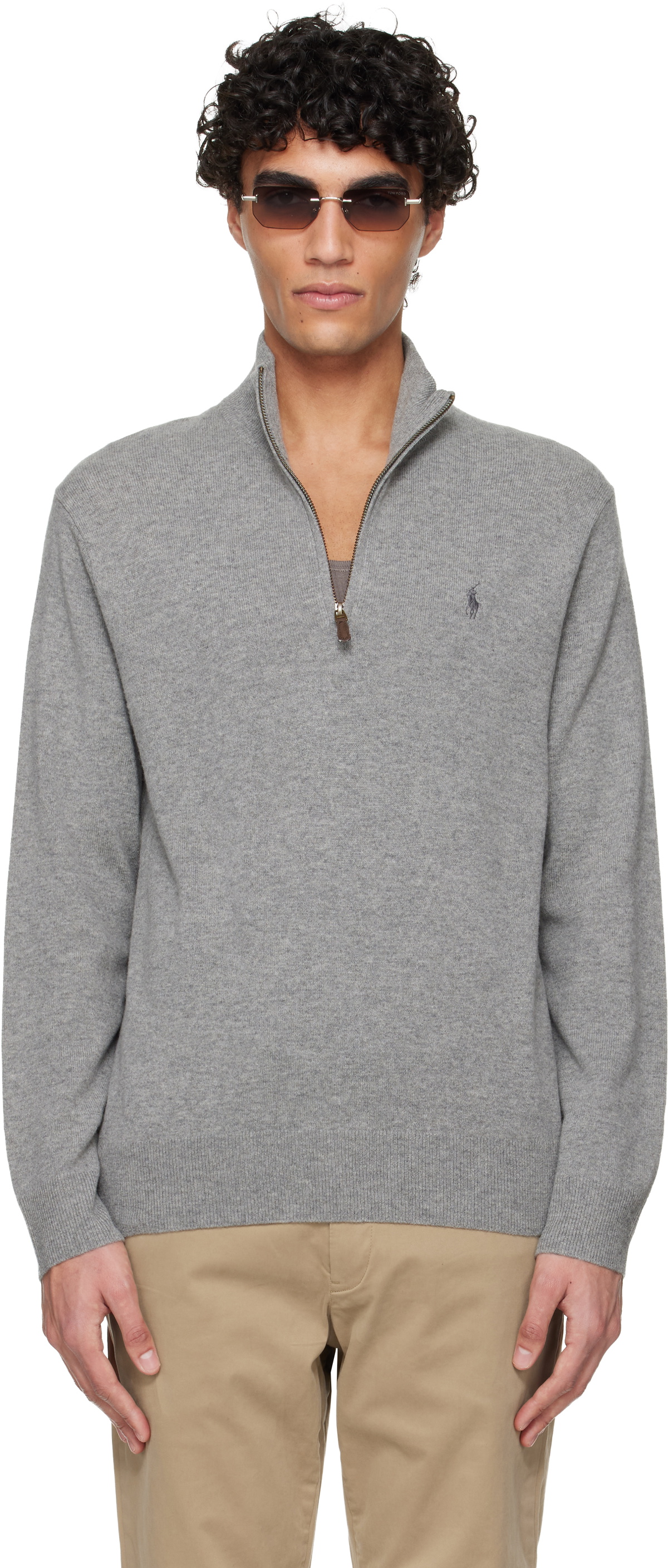 Polo Ralph Lauren Gray Wool Quarter Zip Sweater
