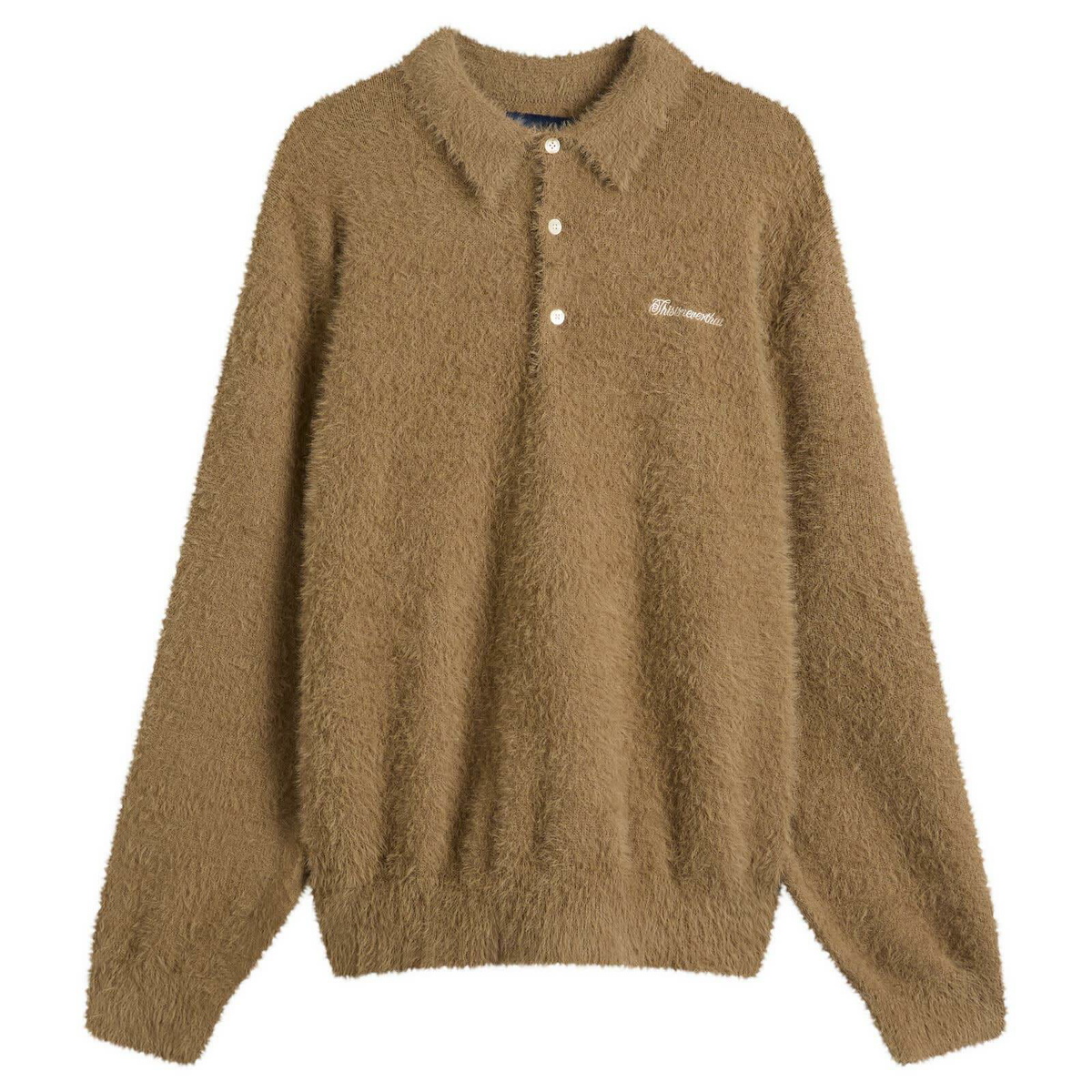 thisisneverthat Men's Cable Knit Zip Polo Shirt in Brown