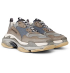 Balenciaga - Triple S Mesh, Nubuck and Leather Sneakers - Men - Gray