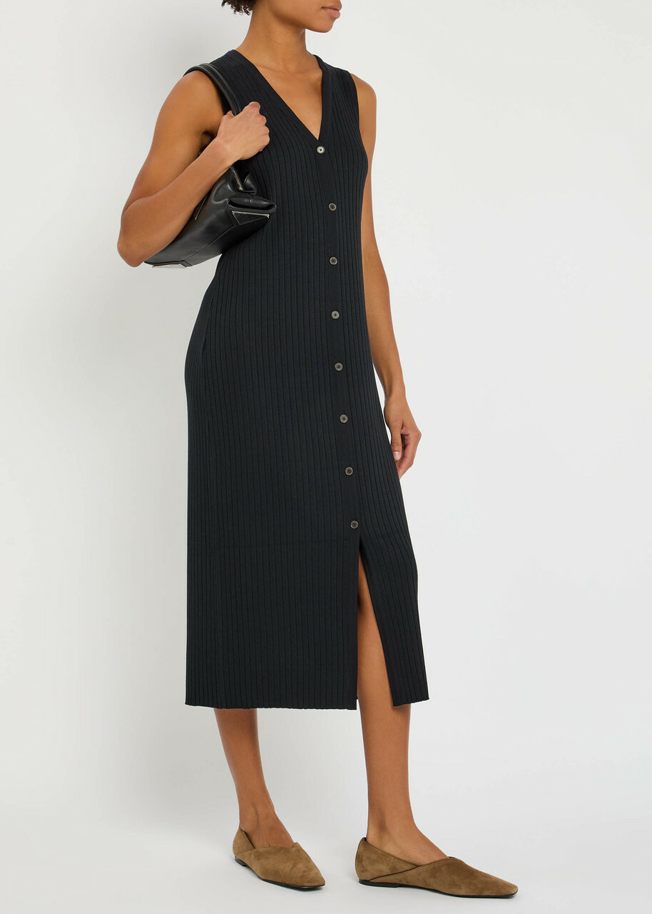Vince Ribbed Stretch-knit Midi Dress Navy