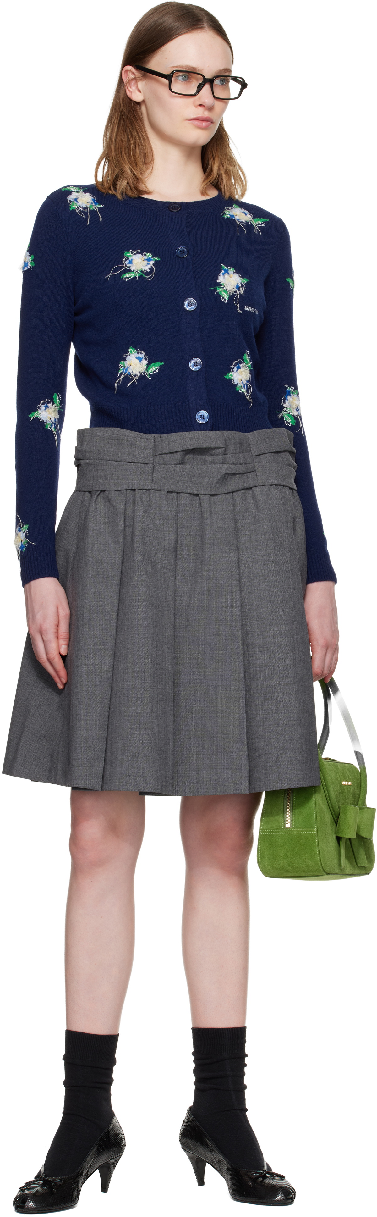 SHUSHU/TONG Navy Threadwork Knit Cardigan