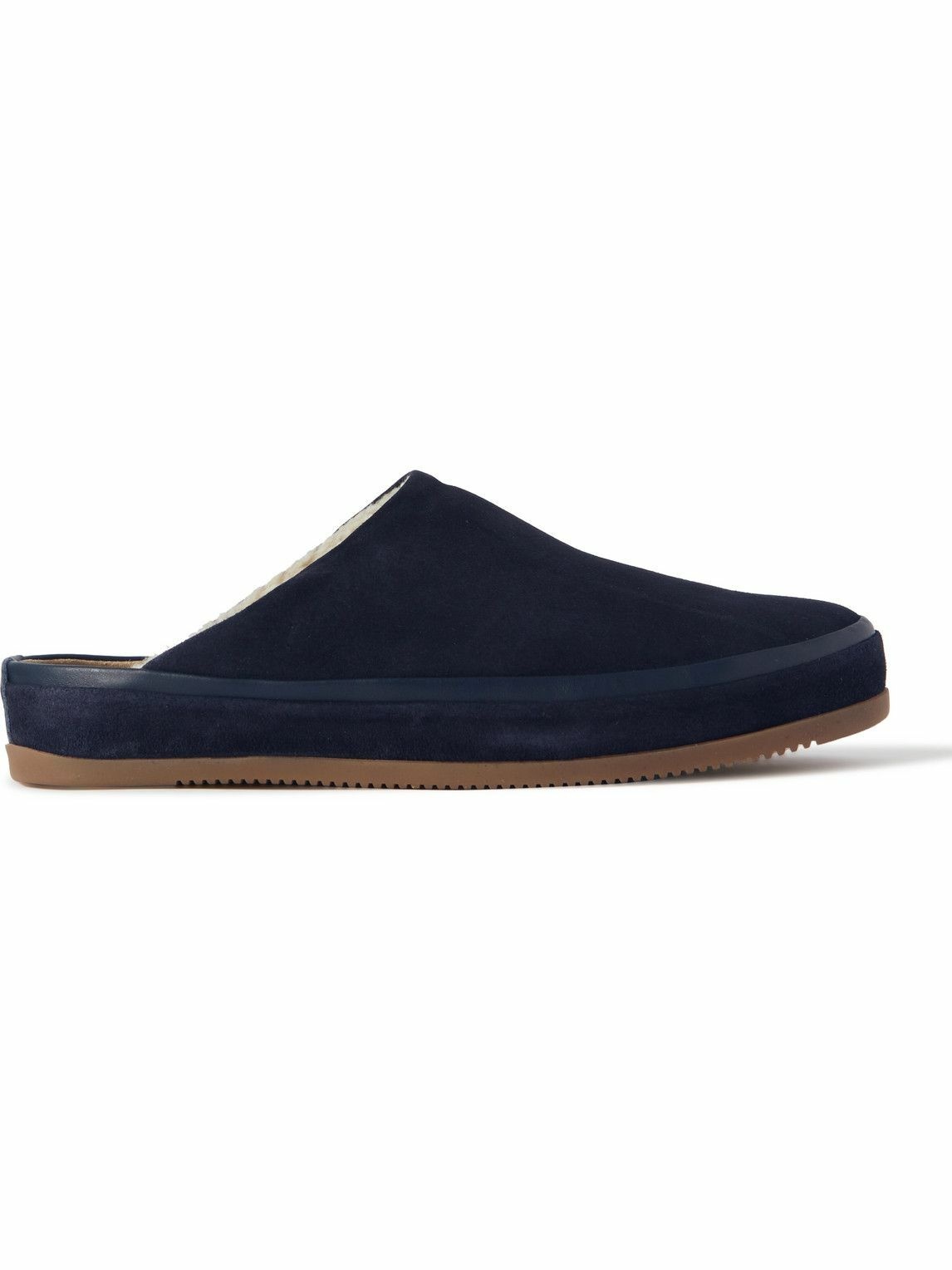 Mulo - Shearling-Lined Suede Slippers - Blue Mulo