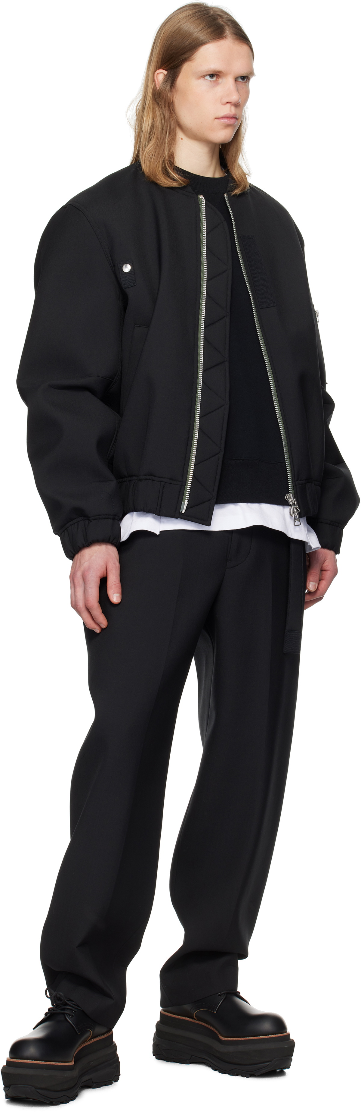 sacai Black Sponge Sweat x Nylon Twill Pullover Sweatshirt Sacai