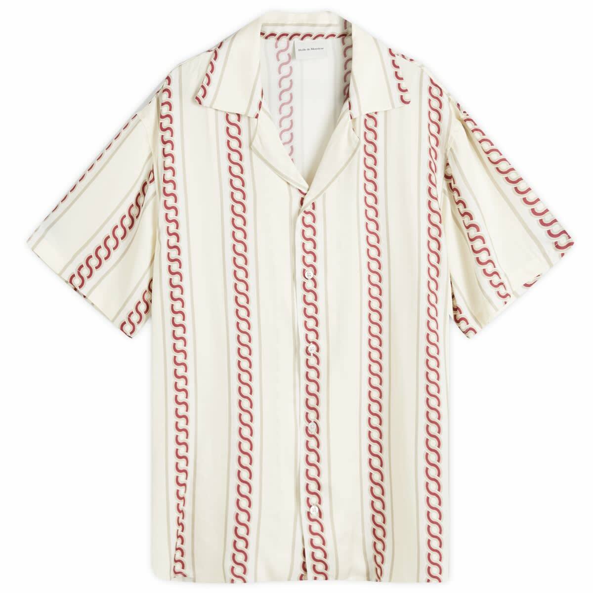 Drôle de Monsieur Men's Braided Print Vacation Shirt in Ecru