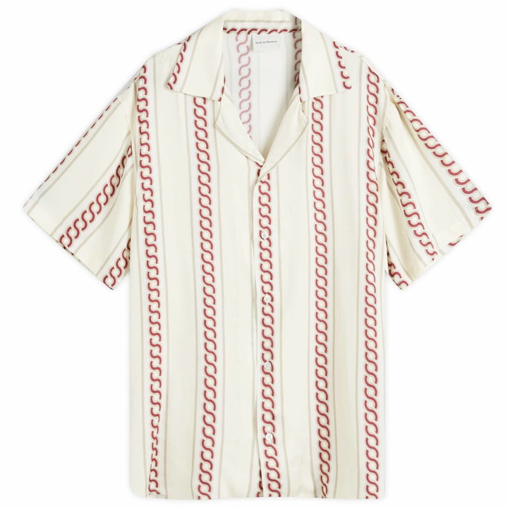 Photo: Drôle de Monsieur Men's Braided Print Vacation Shirt in Ecru