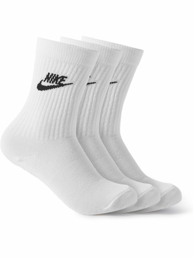 Photo: Nike - Three-Pack Nike Sportswear Everyday Essential Recycled Dri-FIT Socks - White